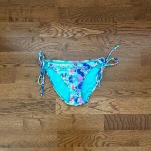 Victoria's Secret Bikini Bottom Swim XS Side Tie Aqua Blue Turquoise Floral Pink